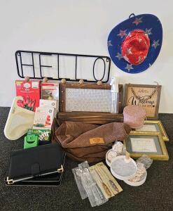 Assorted Household Items&ndash; D&eacute;cor Signs, GE Lights, Flatware, Cash Organizer, USA Hat