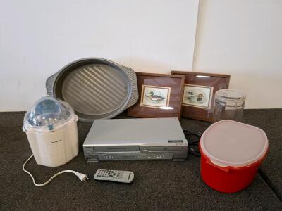 Ice Cream Maker, VCR/DVD Combo (Both Powered On), Roasting Pan, And More
