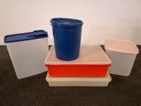 30+ Assorted Tupperware & Plastic Kitchen Storage, Two Leather Bags Duffel & Briefcase - 4