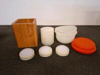 30+ Assorted Tupperware & Plastic Kitchen Storage, Two Leather Bags Duffel & Briefcase - 5
