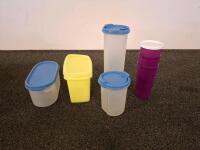 30+ Assorted Tupperware & Plastic Kitchen Storage, Two Leather Bags Duffel & Briefcase - 7