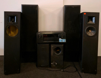Denon AVR-3313CI 7.2ch AV Receiver + Klipsch Floorstanding Speakers & Bose Subwoofer System, Stereo Powered On, Speakers Untested