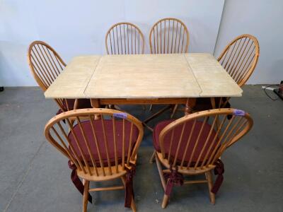 6-Seat Wooden Dining Table Set With Spindle-Back Chairs And Cushions, Table