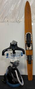 Rowenta Master 360 Garment Steamer IS6520, 1500W, 2.5L Tank, 360&deg; Rotating Hanger & Vintage 1960s Wooden Slalom Water Ski With Rubber Bindings And Metal Fin