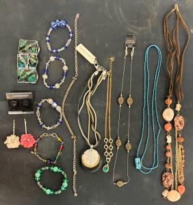 Assorted Costume Jewelry Lot: Laura Ashley Necklace, Catherines Earrings, Hilco Eyewear Chain