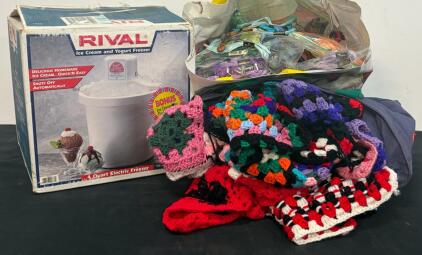 Rival 8401-W 4 Quart Electric Ice Cream and Yogurt Freezer With Crochet Squares & Thin Yarn / String