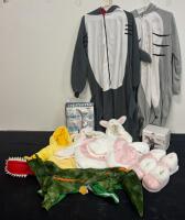 Adult & Kids Animal Onesies Set &ndash; Shark, Dinosaur, Rabbit, Slippers, L Size, Zipper Closure