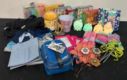 Mixed Lot: PINK Duffle, Billabong/Quiksilver Shorts, Art Kits, Lunch Pack, Night Lights, Easter Decor