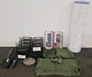 OG-507 Military Shirts Sz 16&frac12;x34, Fil-fresh CS200 Filter, 6 Coca-Cola Baskets, And Coors Signs
