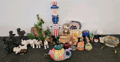 Lot of Vintage Ceramic & Resin Figurines, Planters, Winnie the Pooh Jar, Americana, Animals