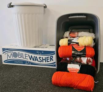 Breathing Mobile Washer & Skein Red Heart 4-Ply Yarn, 5 Gal Bucket, White, Multi-Color