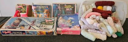 Vintage Barbie Playset: Olympic Ski Village, Gymnast, Pool, StarCycle, Angel Princess, And Tote Of Yarn