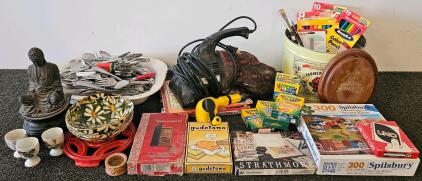 Dirt Devil Vacuum (Tested, Works), Fiskars Hand Drill, Statue, Games, And More
