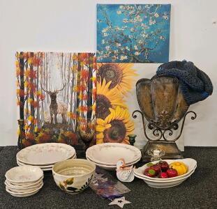 Vintage Floral Ceramic Dinnerware Set, Mixed Plates & Bowls, 11 Pieces, Hand-painted Bowl
