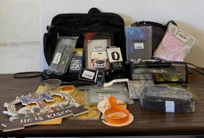 Dominion Waffle Maker, JVC DVD Player, Tablet Cases, REI Bag, Kitchen & Craft Items