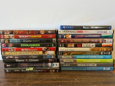 22 Mixed Used DVDs And 1 PlayStation 4 Video Game - Various Titles And Genres