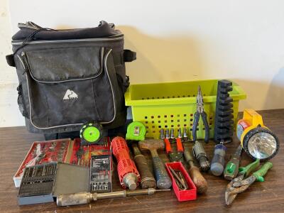 Hand Tools With Tool Bag, Tap & Die Set, Drill Bits, Tape Measures, Flashlight