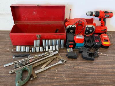 Black & Decker FireStorm 18V Drill & Radio Kit With Toolbox, Sockets, Chargers, Extra Hand Tools