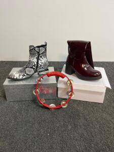 Fectquale Snakeskin Ankle Boots, Size 7.5 M, Faux Leather, Pointed Toe, Original Box Included