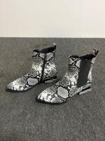 Fectquale Snakeskin Ankle Boots, Size 7.5 M, Faux Leather, Pointed Toe, Original Box Included - 7