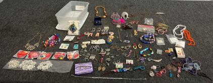Vintage Costume Jewelry Lot Avon Smith&rsquo;s 90+ Pieces&mdash;Necklaces, Bracelets, Earrings, Storage Bin