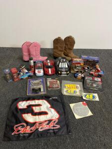 NASCAR Dale Earnhardt #3 Collectibles Lot &ndash; Die-Cast Cars, Boots, Flag, Stickers, Memorabilia