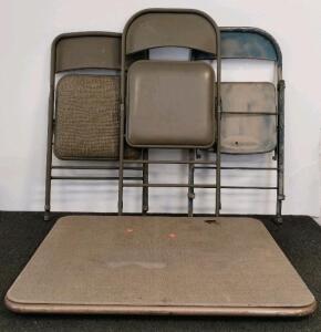 Vintage Folding Card Table With 3 Chairs, Metal Frames, Cushioned & Metal Seats, 34"x34" Table