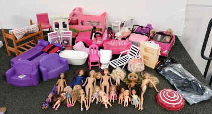 Large Barbie & Doll Mixed Lot &ndash; 20 Dolls, 4 Vehicles, Furniture, Accessories, Nike Shin Guards, Kite
