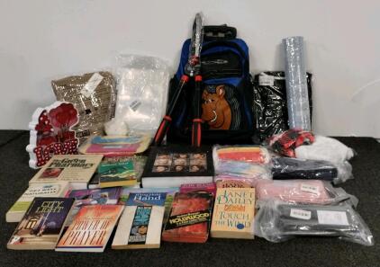 Large Household Mixed Lot &ndash; Scooby-Doo Rolling Backpack, Books, Loppers, Textiles, Decor