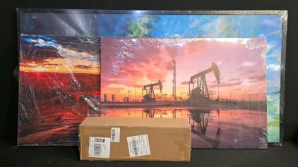 Framed Canvas Wall Art Prints (24"x36" & 30"x60") and LED Floor Lamp with Remote