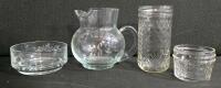 Large Mixed Glassware Set- Stemware, Vases, Pitcher, Etched & Pressed Patterns - 9