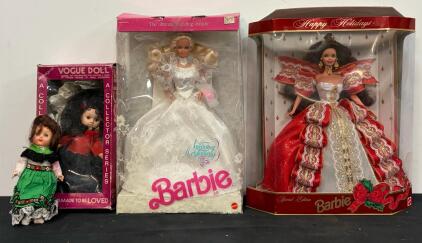 Wedding Fantasy Barbie #15572, Happy Holidays Barbie #10710, Vogue Ginny 8" Dolls Lot (Location H)