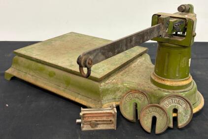 Antique Industrial Platform Balance Scale, Cast Iron, USA, w/ 8 Stone & 4 Stone Weights (Location H)