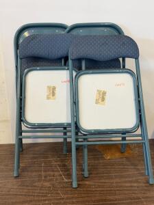 Padded Metal Folding Chairs, Steel Frame, Blue Fabric, Set of 4, 300 lb Capacity