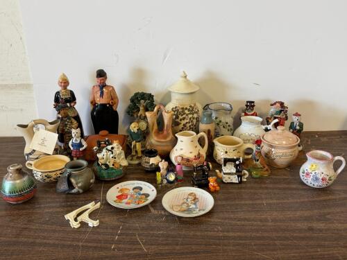 Mixed Collectible Pottery Figurines, 1990 Mother&rsquo;s Day Plates, Novelty Jugs & Animal Decor
