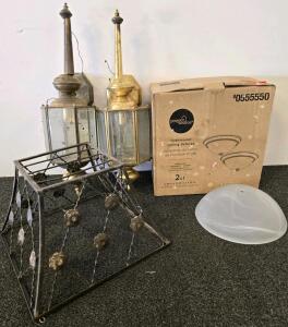 Project Source 2-Pack 13.5" Flush Mount Fixtures, Brass Wall Lanterns & Metal Frame