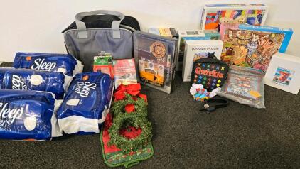 Huge Mixed Lot - Qwirkle, Springbok Puzzle, Sleep Overs! Underwear, Books, DVDs, Holiday D&eacute;cor