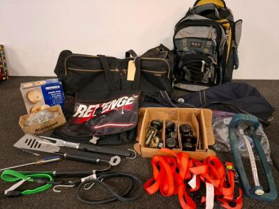 Bulk Lot: Locksets, Travel Bags, Rolling Backpack, Star Wars Messenger Bag, Cargo Straps, BBQ Tools