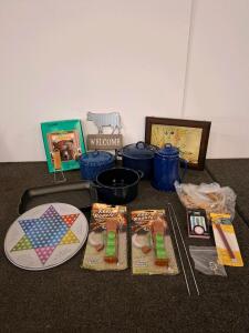 Camping Cookware, Reel Roaster Sticks, Grill Pan, Multi-Game Tin, Decor Lot