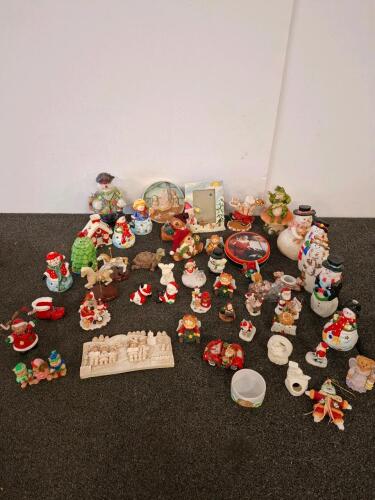 Large Lot of 44 Christmas Figurines Decorations &ndash; Santa, Angels, Snowmen, Trees, Photo Frame