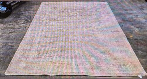 Large Rectangular Faded Beige Traditional Pattern Synthetic Area Rug, Approx. 8' x 10', No Fringe