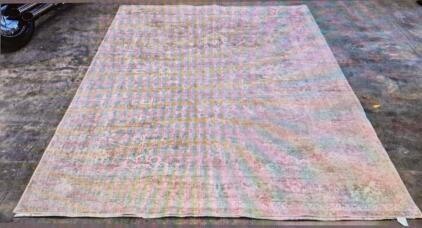Large Rectangular Faded Beige Traditional Pattern Synthetic Area Rug, Approx. 8' x 10', No Fringe
