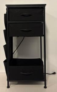 Black Utility Storage Cart/Nightstand with 3 Fabric Drawers, Side Pockets, and Built-in Power/USB Outlets