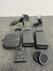 Rockville RockMix 2 Audio Mixer & 2 Dynamic Microphones, Tripod Stands, Cables, Cases