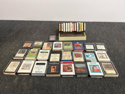 Vintage 8-Track Tape Collection - 28 Country & Gospel Cartridges w/ Storage Rack, Willie Nelson