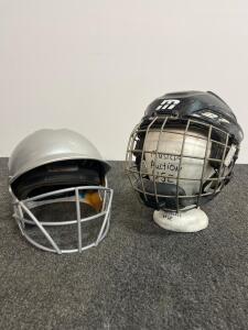 Cascade M11 Hockey Helmet Black w/ Cage & Adidas Silver Softball Helmet w/ Facemask