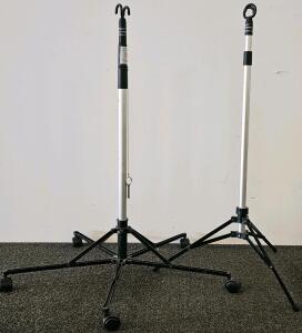 Sharps Plak-It&trade; IV Poles, Adjustable 50&ndash;86", Aluminum, 5-Caster Base, Collapsible, 2 Hooks