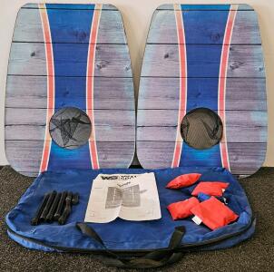 Portable Cornhole Game Set with 2 Boards, 8 Bean Bags, Carrying Case, Blue Wood Design