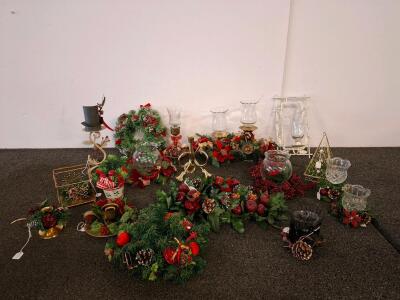 Lot of 12 Vintage Holiday Candle Holders & Centerpieces - Brass, Glass, Faux Pine, Christmas D&eacute;cor