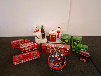 Coca-Cola & John Deere Collectible Lot &ndash; Cookie Jars, Tins, Ornaments, Clock, Mugs, 1990s-2000s